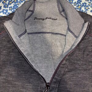 Tommy Bahama Mens L Quarter Zip Pullover Gray Striped Long Sleeve Casual Mens